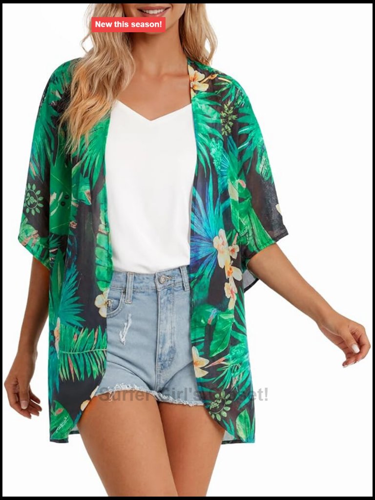 Chiffon Kimono Cardigan Loose Beach Cover Up Puff Sleeve Summer Top Blouse